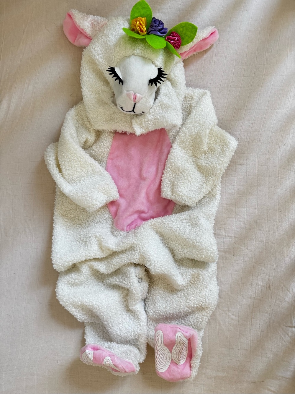 Spirit Halloween Plush Baby Lamb Costume in White and Pink with Floral Accents